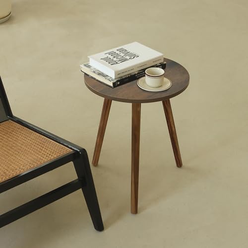 AWASEN Round Side Table, Small End Table for Living Room, Modern Wood Accent Coffee Side Table with Wood Legs for Small Space, Easy Assembly, Rustic Brown - color: Dark Rustic Brown