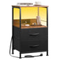 WLIVE Nightstand with Charging Station, LED Night Stand with 2 Fabric Drawers and Open Shelf, Small Dresser for Small Spaces, Side End Tables for Bedroom, Rustic Brown and Black - color: Black and Rustic Brown