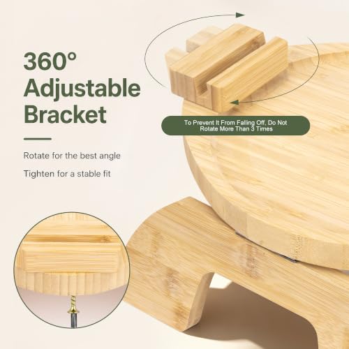 Couch Arm Tray Table Oval, Bamboo Clip-On Sofa Armrest Snack Tray with 360° Phone Holder, Collapsible Cozy Sofa Armrest Tray Bamboo Side Table for Drinks, Food or Something Else (1-Pack) - color: Round Natutal