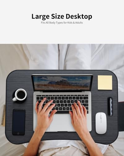Foldable Lap Desk, Laptop Bed Desk, Portable Lap Table, Laptop Bed Table with Cup Holder & Tablet Slot & Lifting Handle for Working Writing Drawing & Eating - Black - color: Black