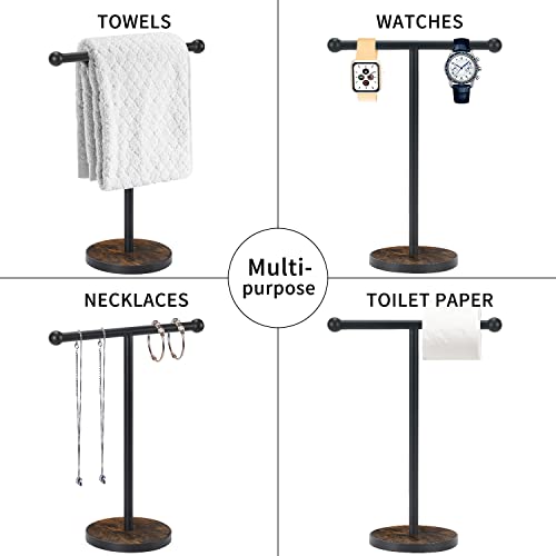 YINMIT Towel Holder Stand, T-Shape Height 15” Wood Countertop Hand Towel Stand, Hand Towel Racks with Heavy Base for Bathroom Kitchen Countertop Vanity - color: Brown 1 Tier