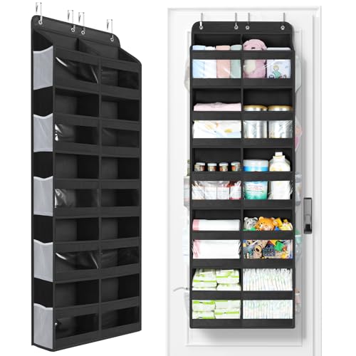 Yecaye 5-Tier Over The Door Organizer Dual-Column, 80lbs Load Over the Door Storage of 10 Compartments, Heavy Duty Extra Large Door Organizer Hanging for Bedroom Nursery Bathroom Pantry, Black, 1 Pack - color: Black, size: 1 Pack 5 Tier