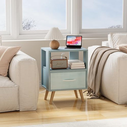 Huhote Kids Nightstand, 2-Tier Night Stand with Charging Station and Drawer, Modern Side Table for Bedroom, Study Room, Small Spaces, Blue - color: Blue, size: 2-Tier with Charging