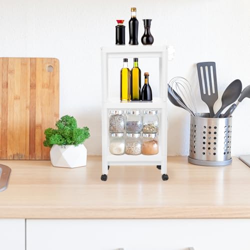 Tissting Bathroom Storage Rack 3-Tier, Plastic Freestanding Shelf | Multifunctional Organizer | Living Room & Bedroom & Kitchen | Space Saver(3 layers (with wheels)) - color: 3 Layers (With Wheels)