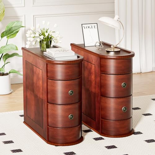 ROOMTEC Solid Wood End Table, Fully Assembled Narrow Side Table with 2 Drawers for Living Room, Finished Back, Vintage Slim Nightstand Bedroom(2 Pack) - color: End Table, size: 2 Pack