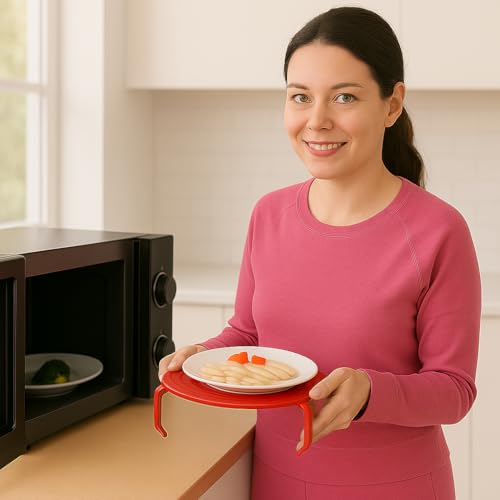 Microwave Multipurpose 4 in 1 Tray Stand Rack Splatter Guard Carry Tray Stacking Shelf (1, Red) - color: Red
