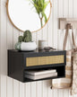 Floating Nightstand With Drawer - Small Modern Shelves for Bedroom, Bathroom (Black Rattan) - color: Black Rattan