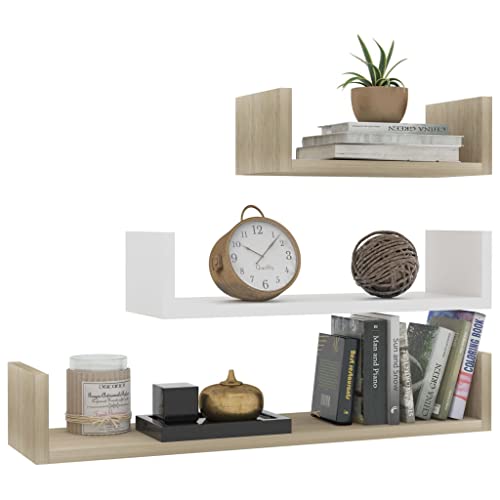 Wall Display Shelf 3 pcs Shelving,Bookcase with Doors,White Bookcase,Suitable for Study, Bedroom, Office, Living Room,White and Sonoma Oak Engineered Wood - color: Multicolour