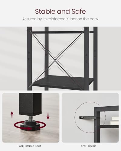VASAGLE 6-Tier Bookshelf, Bookcase with Steel Frame, Book Shelf for Living Room, Home Office, Study, 11.8 x 15.7 x 73.2 Inches, Industrial Style, Ebony Black and Ink Black ULLS101B56 - color: Ebony Black + Ink Black, size: 6 Tiers (11.8"D x 15.7"W x 73.2"