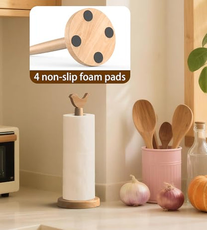 Cute Wooden Paper Towel Holder Stand - Kitchen Paper Hanger Rack Bathroom Towel Roll Stand Organizer Simply Standing Countertop Paper Roll Holder, Bird - size: Standard, style: Bird
