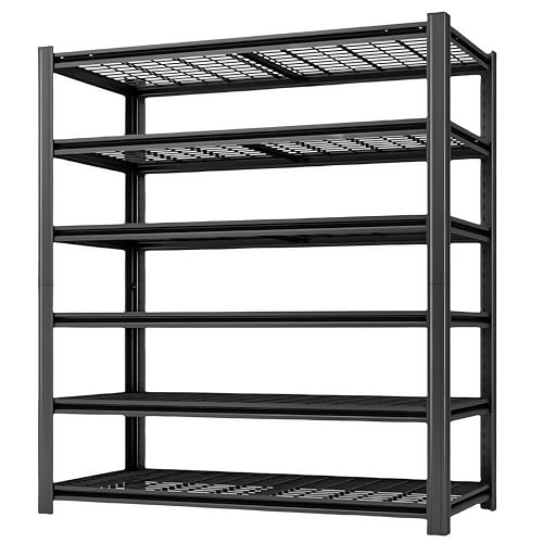 6 Tier Metal Shelving Unit, Adjustable Storage Shelves, 84" H x 55" W x 24" D Heavy Duty Garage Shelves for Warehouse, Basement, Kitchen, Pantry, Living Room, Black (6T 84 * 55 * 24) - size: 6T 55" W x 24" D x 84" H