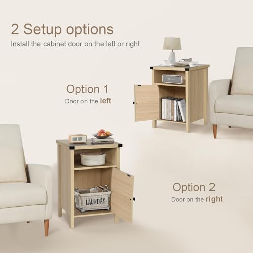 Farmhouse End Table, Nightstand with Barn Door and Shelf,Set of 2,Natural | End Tables,Wooden Sofa Side Table, Modern Bed Side Table Rustic Nightstands, Bedroom, Living Room - color: Natural
