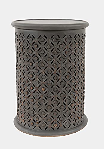 Jofran Global Archive Mango Wood Handcrafted Solid Hardwood Drum Table, 17" W X 17" D X 23" H, Grey Finish, (Set of 1), Antique Gray - color: Antique Gray