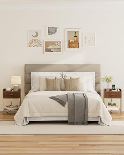 Nightstand with Charging Station, 3-Tier Bed Side Table, Small End Table, Night Stand with Open Shelf and Drawer, Bedside Table for Bedroom, Living Room, Walnut - color: Walnut, style: With Charging Station
