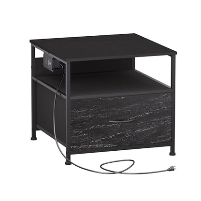 Unionly Mini Fridge Stand with drawer Storage,shelf & Power Outlet | 180lb Mini Fridge Table with Charging Station,Heavy duty small refrigerator shelf,Black end table for Living Room,Kitchen - color: Black