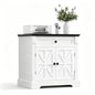 Farmhouse Printer Stand with Storage, 29.9" Wide Home Office Printer Cabinet with Drawer & Barn Doors, Wood Accent Cabinet Nightstand End Table for Living Room Bedroom, Black Top & White Finish