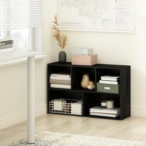 Furinno LUDER Book Shelf, 5-Cube Bookshelf, Easy Assembly Bookcase with Open Shelves, 9.4 x 19.7 x 31.5, for Living Room, Bedroom, Home Office, Darkwood - color: Darkwood, size: 5-Cube, 9.4 x 19.7 x 31.5