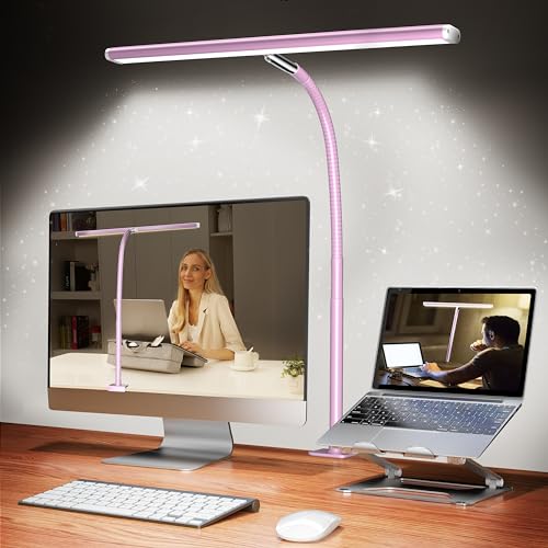 Airlonv LED Desk Lamp for Office Home, Eye-Caring Desk Light with Stepless Dimming Adjustable Flexible Gooseneck, 10W USB Adapter Desk Lamp with Clamp for Reading, Study, Workbench (Pink) - color: Pink, size: Standard