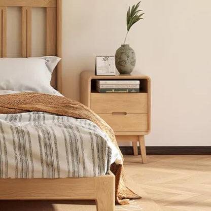 100% Solid Oak Wood Nightstand with 2 Drawers, Mid Century Modern Night Stand with Open Shelf, Wooden Nightstand, Small Night Stand for Small Spaces, Oak Bedside Table for Bedroom(23.23" H) - color: Natural Oak, style: 2 Drawer & Open Storage-1