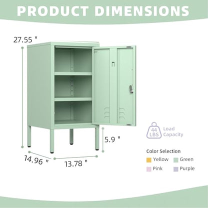Metal Locker Nightstand with Shelf,Single Door Lockable Metal End Table,Modern Bedside Table, Versatile Side Cabinet for Bedroom, Living Room, or Office (27.55”h x 13.78”w x 14.96”d) - color: Green