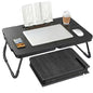 BUYIFY 23.4" Foldable Lap Desk Bed Table with Cup Holder Portable Tray | Folds Flat for Easy Storage, No Assembly Laptop Bed Desk, Sturdy and Lightweight, Patent Design, Black with stand - color: Black With Stand