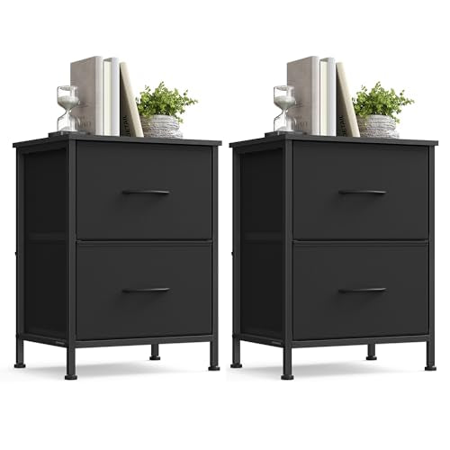 SONGMICS BELLAH Collection - Dressers for Bedroom, Chest of Drawers, Nightstands, 2 Drawers, Storage Organizer Unit, Closet, Entryway, Set of 2, Modern, Ink Black and Ebony Black ULGS112BH02S - color: Ink Black + Ebony Black, size: 2 Pack