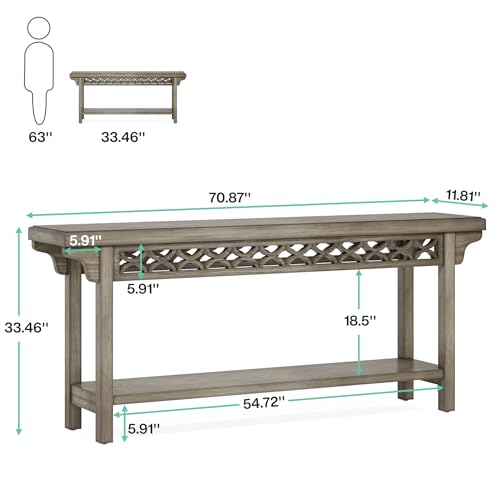 Tribesigns 70.8-Inch Solid Wood Long Console Table, Farmhouse Entryway Table with Storage, Narrow Sofa Table Grey Couch Table for Living Room Entryway Hallway (Gray) - color: Grey
