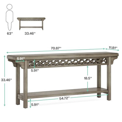 Tribesigns 70.8-Inch Solid Wood Long Console Table, Farmhouse Entryway Table with Storage, Narrow Sofa Table Grey Couch Table for Living Room Entryway Hallway (Gray) - color: Grey