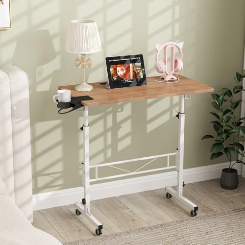 Hadulcet Portable Standing Desk, Rolling Desk Adjustable Height, Mobile Laptop Desk, Small Stand Up Table with Wheels, Walking Table for Treadmill Walking Pad, Tall Computer Stand, Oak - color: Oak