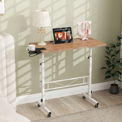 Hadulcet Portable Standing Desk, Rolling Desk Adjustable Height, Mobile Laptop Desk, Small Stand Up Table with Wheels, Walking Table for Treadmill Walking Pad, Tall Computer Stand, Oak - color: Oak