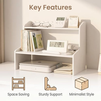 White Desktop Shelf,2-Tier Countertop Organizer with Scalloped Edge,Freestanding Tabletop Storage Rack for Office,Bedroom,Cosmetics,Stationery,Small Items,Space-Saving Display Stand (M)