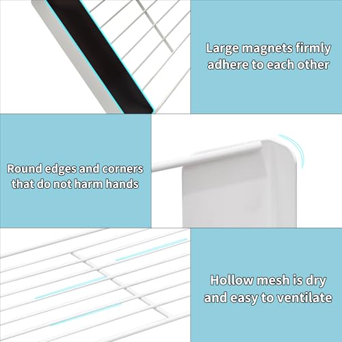 LEQ Clothes Drying Rack Magnetic Folding Shelf for Clothes and Towels, Magnet Rack Mount on Washing Machine Fridge, Durable Folding Rack for Laundry Room Bathroom Kitchen - color: White