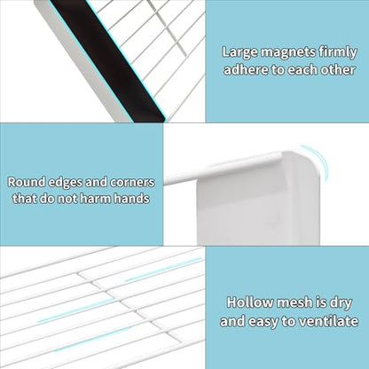 LEQ Clothes Drying Rack Magnetic Folding Shelf for Clothes and Towels, Magnet Rack Mount on Washing Machine Fridge, Durable Folding Rack for Laundry Room Bathroom Kitchen - color: White