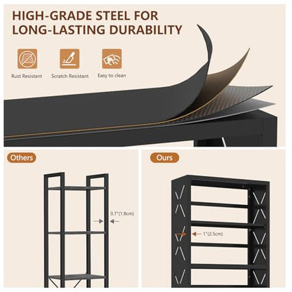 Polup Bookshelf, 5 Tier Metal Bookcase with Adjustable Shelves, Tall White Book Shelf with Bookends, Black Display Shelves for Living Room, Home Office, Library - color: Black, size: 5 Tier-23" W