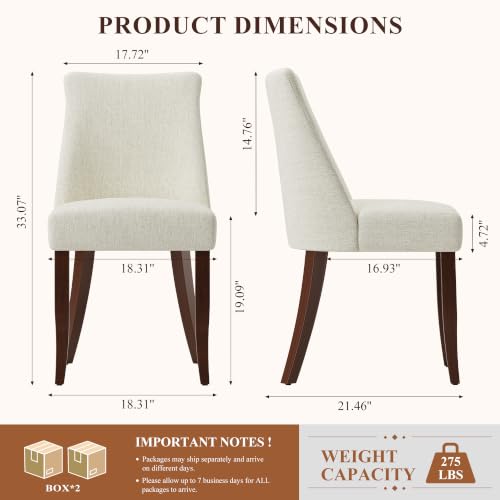 COLAMY Upholstered Dining Chairs Set of 4, Mid Century Modern Kitchen Chairs with Back, Farmhouse Fabric Side Dining Room Chairs with Wood Legs for Dining Room Restaurant, Beige - color: Beige, size: Set of 4