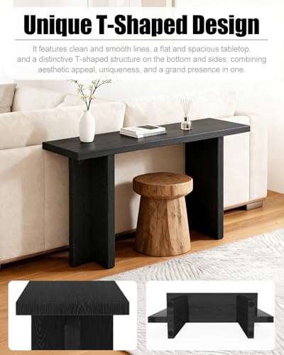 VINGLI 42" Entryway Table Wood, Console Table T-Legs for Living Room, Black - color: Black, size: 42"