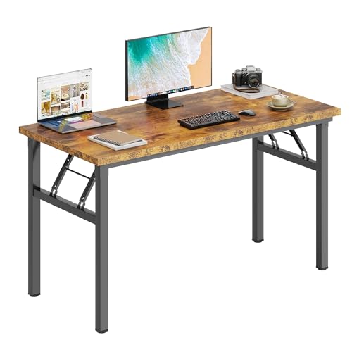 DlandHome 47 Inch Folding Computer Desk, Fully Assembled, Retro | Foldable Writing Table, Portable Activity Conference Table for Home Office, Wood Top Metal Frame, Collapsible Easy Storage - color: Retro, size: 47 Inches