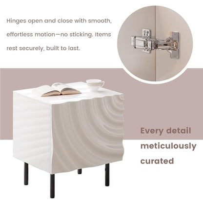 Nightstand, Unique Design Modern Side Table, Small Bedside Accent Table with Storage and 4 Metal Legs for Bedroom,Living Room and Small Spaces