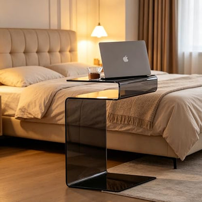 Glass Nightstand,Side Table,S-Shaped End Table for Living Room,Bedside Table for Bedroom (Grey) - color: Grey