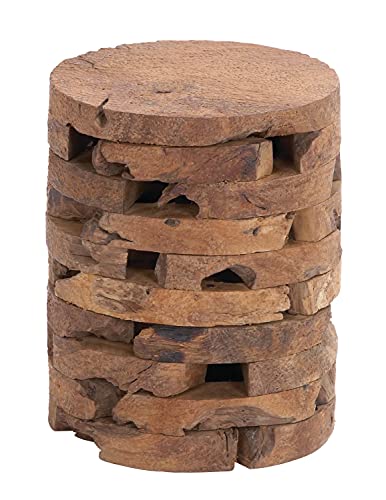 Deco 79 Teak Wood Handmade Side End Accent Table Live Edge End Table with Brick Inspired Design, Side Table 14" x 14" x 18", Brown - color: Brown, size: 14" x 14" x 18"