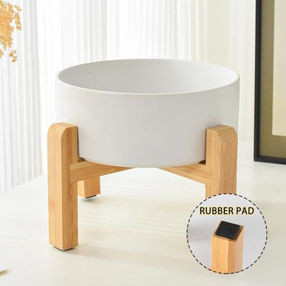 6'' Ceramic Raised Dog Bowl - 30Oz Dog Food & Water Bowl with Elevated Non-Slip Bamboo Stand, Dishwasher & Microwave Safe, Anti Vomiting Heavy Duty Pet Bowl for Small and Medium Dogs, Grey - color: 1 x Bowl + Stand - Grey, size: 6 inch