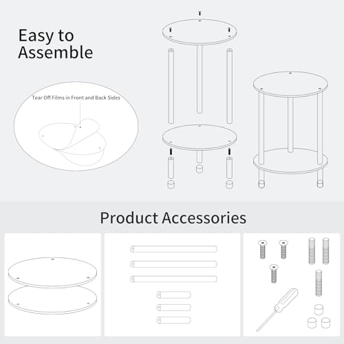 Clear Round Acrylic Side Table for Small Spaces, 11.81" L x 11.81" W x 19.82" H, 2 Tier Small Modern Drink End Table Nightstand, Minimalist Bedside Table for Living Room, Bedroom, Bathroom - size: 2 Tier 1-Pack (19.82"H)