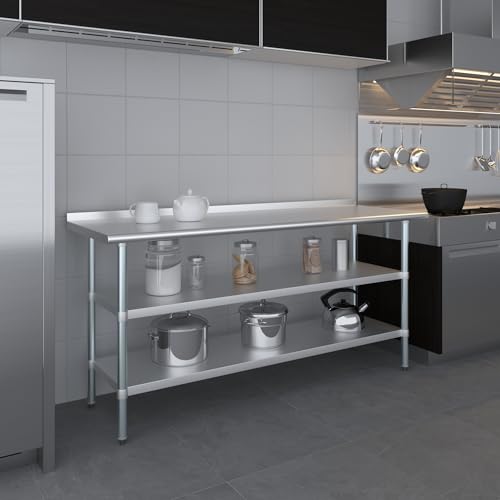 AmGood Stainless Steel Work Table with 1.5" Backsplash and 2 Shelves | Metal Kitchen Food Prep Table | NSF (72" Long x 24" Deep) - size: 72" Long x 24" Deep