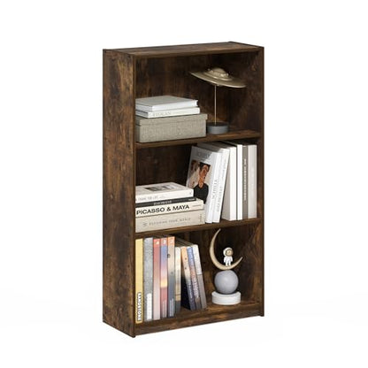 Furinno Basic Book Shelf, 3-Tier Modern Bookshelf, Bookcase with Open Shelves, 9.3 x 21.8 x 39.5, for Living Room, Bedroom, Home Office, Amber Oak - color: Amber Oak, size: 3-Tier