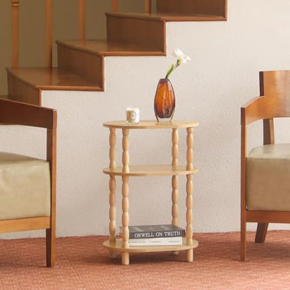 MaxSmeo End Table with Charging Station, Small Oval Side Table for Small Spaces, Modern Accent Table Night Stand with Charging Station for Living Room, Bedroom, Natural - color: Natural Charging Station