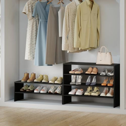 COSTWAY 6-Tier Shoe Rack, Extra Wide Shoe Shelf Organizer with Stackable Design, 31" Freestanding Adjustable Storage Shoe Stand for Small Space Entryway Hallway Closet (1,Black) - color: Black