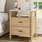 Night Stand, 20" Wide Nightstand, Modern Large Nightstand with Charging Station & Faux Marble Top, 2 Drawer End Table with Solid Round Post Legs, Bedside Table for Bedroom, Natural Oak - color: Natural Oak + Faux Marble Top, size: 20''W x 15.7'D x 24''H (