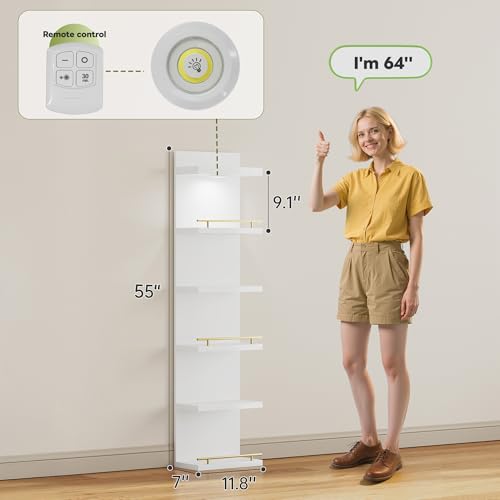 REIBII 6 Tier Wall Shelf Unit, White Lack Shelf, Vanity Floating Shelves with LED Light, Versatile Floating Shelves for Bedroom, Living Room, Office ﻿ - color: White, size: 6 Tier (1-Pack)