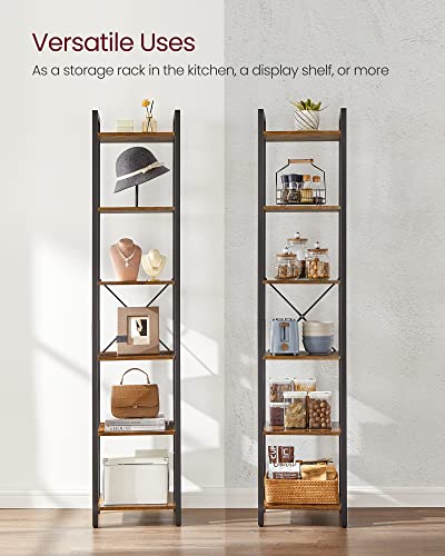 VASAGLE 6-Tier Bookshelf, Bookcase with Steel Frame, Book Shelf for Living Room, Home Office, Study, 11.8 x 15.7 x 73.2 Inches, Industrial Style, Rustic Brown and Ink Black ULLS101B01 - color: Rustic Brown + Ink Black, size: 6 Tiers (11.8"D x 15.7"W x 73.