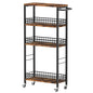 NOVIMANGO Slim Storage Cart Narrow Laundry Cart 4 Tier, Black | Rolling Kitchen Cart with Wheels, Narrow Bathroom Cart, with Handle for Small Spaces, with Wood Tabletop - color: Brown